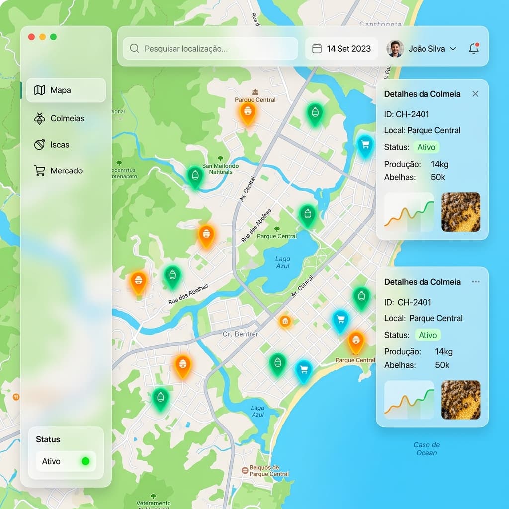 Visualização em Mapa de Iscas e Colmeias
